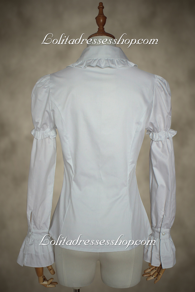 White Cotton Lapel Long Bowknot Sleeve Lolita Blouse