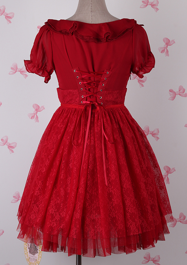 Plain Red Chiffon Round Neck Gauze Fashion Lolita Dress
