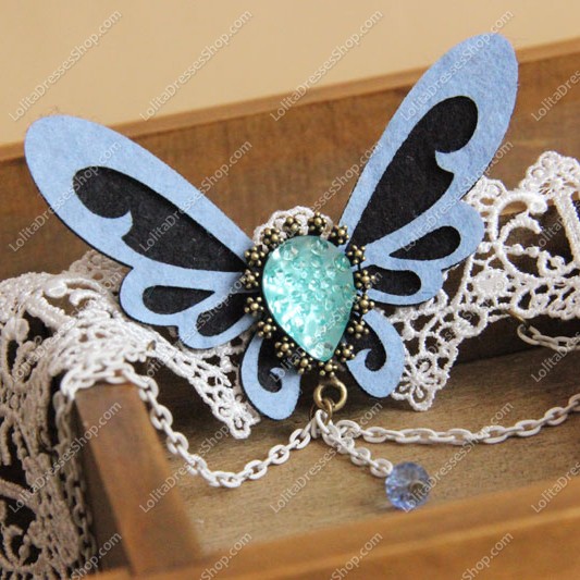 Sweet Blue Butterfly with Tassel Lolita Necklace