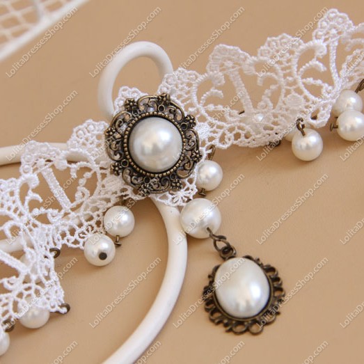 Sweet White Lace Pearls Tassel Lolita Necklace