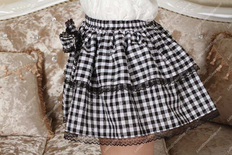 School Style White and Black Bowknot Lolita Skirt