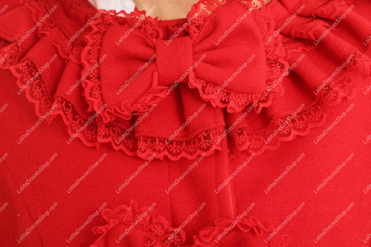Red Doll Collar Long Sleeves Slim Bowknot Lolita Coat