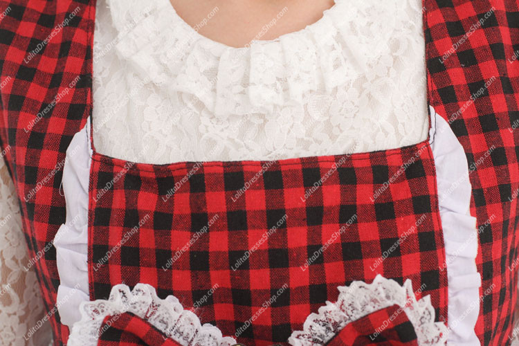 College Style Red and Black Lattice Flouncing Sweet Lolita Dress