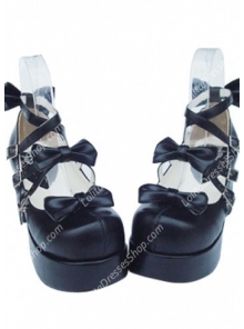 Cute PU Black High Heel Bowknots Lolita Shoes