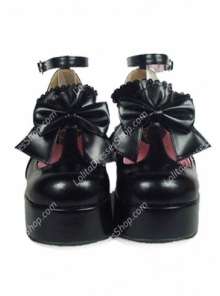 Elegant Cute PU Black High Heel Bowknot Buckle Straps Lolita Shoes