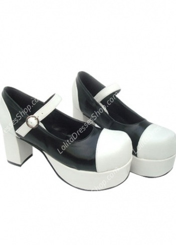Princess Cute PU Black and White Heart Strap Lolita Shoes
