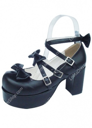 Cute PU Black High Heel Bowknots Lolita Shoes