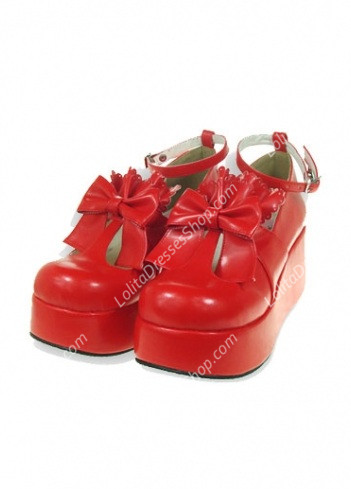 Cute PU Red High Heel Bowknot Buckle Straps Lolita Shoes