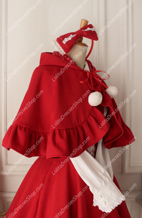 Cute Red Wool Cape Flouncing Lolita Coat