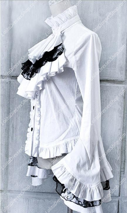 White Gothic Lace Trumpet Sleeves Flounced Collar Slim Lolita Blouse