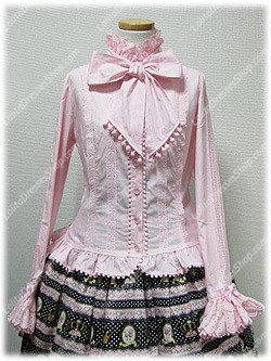 Pink Cotton Stand Collar Long Sleeve Sweet Princess Lolita Blouse