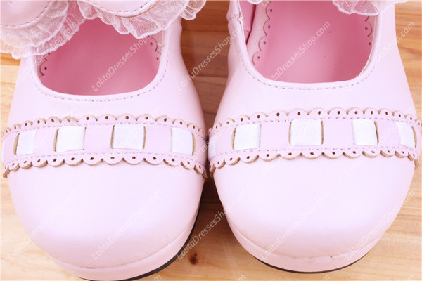 Lovely Lace Flowers Round Toe PU Sweet Lolita Shoes