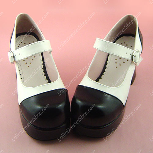 Simple Black and White High-heeled Round Toe PU Sweet Lolita Shoes
