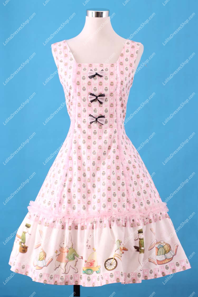 Sweet pink Square Neck Ruffles Bow Lolita Dress