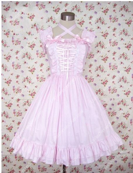 Simple Pink and White Splicing Sleeveless Flouncing Sweet Lolita Dress