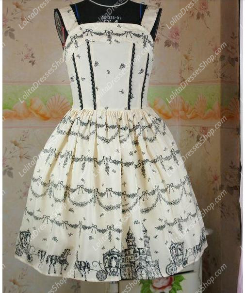 Light Yellow Snow Castle Printing Sleeveless Sweet Lolita Dress