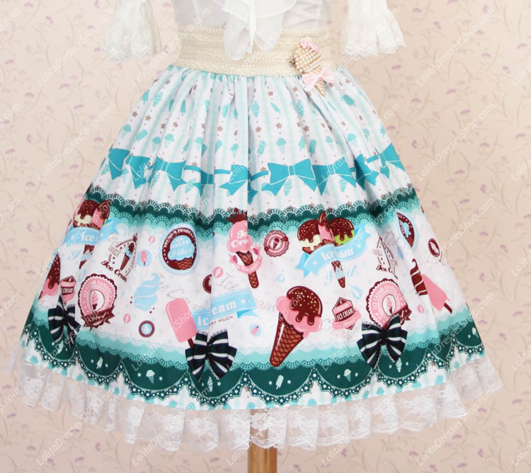 Lovely Light Blue Vanilla Ice Cream Printing Lace Lolita Skirt