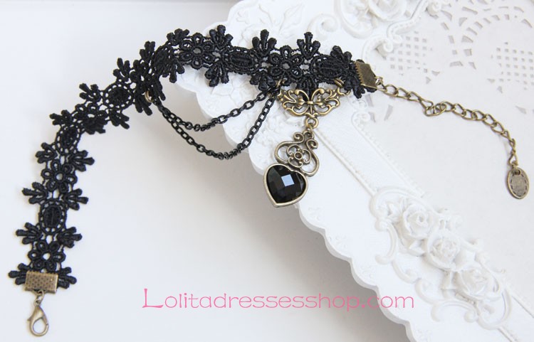 Lolita Gothic Palace Retro Peach Heart Black Lace Foot Jewelry