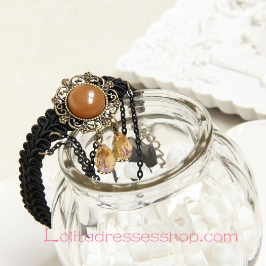 Lolita Black Gothic Palace Crystal Gemstones Foot Jewelry