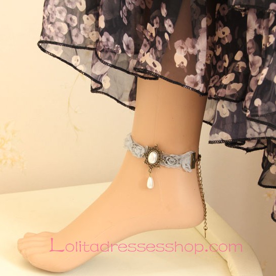 Lolita Gray Retro Roses Pearl Palace Foot Jewelry