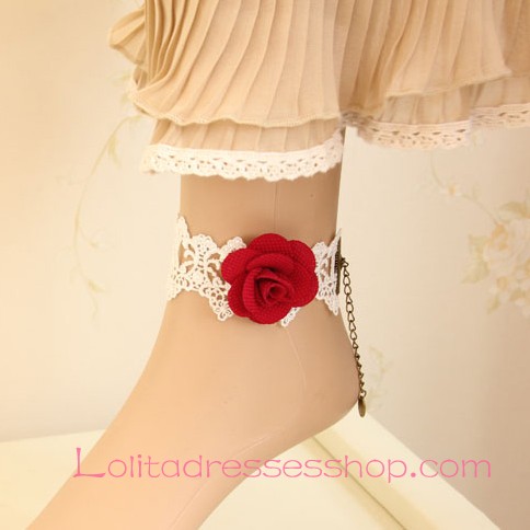 Lolita Retro Gothic Lace Bridal White Roses Foot Jewelry