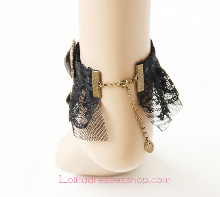 Lolita Palace Retro Black Lace Pearl Foot Jewelry