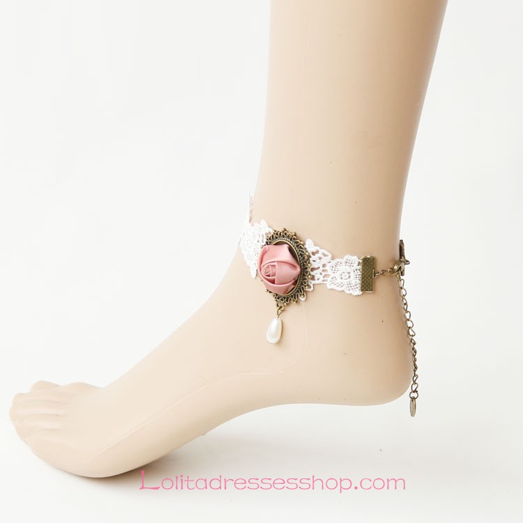 Lolita Sweet Pearl White Lace Flower Foot Jewelry