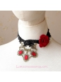 Lolita Black Lace Flowers Gemstone Noble Necklace