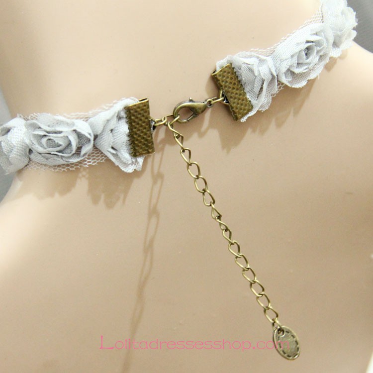 Lolita Retro Court Bride Lace Flowers Gem Drop Necklace