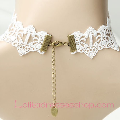 Lolita Gemstone Bride White Lace Necklace