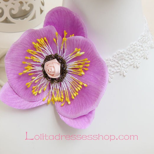 Lolita Retro Flowers Bohemia White Lace Necklace