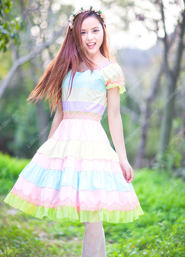 Princess Sweet Rainbow Seven Colors Multilayer Lolita Dress