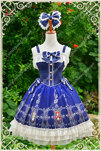 Blue Cotten Sweet Cat Tarot Knot JSK Lost Candy Lolita Dress