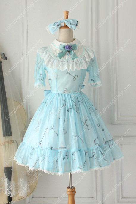 Sweet Chiffon Lace Alice in Wonderland Short Sleeve Knot OP Lolita Dress