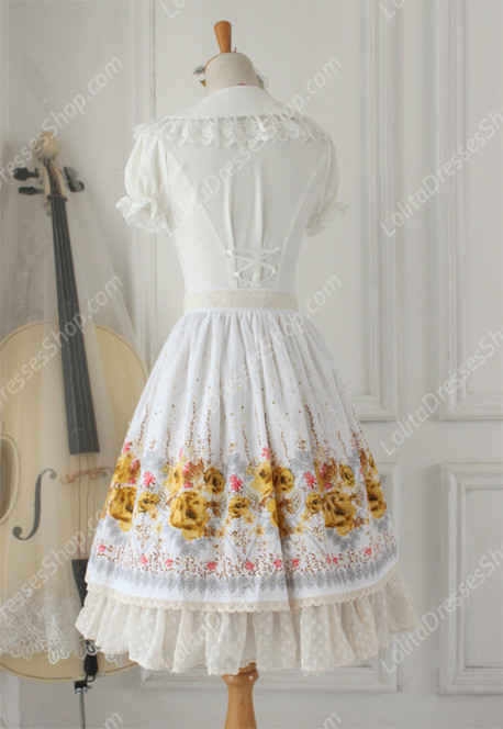 Sweet Vintage Garden Flower Knot Lace Cotton Lolita Skirt