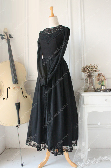 Downton Abbey Vintage Lace cardigan Front Gothic Lolita Long Dress
