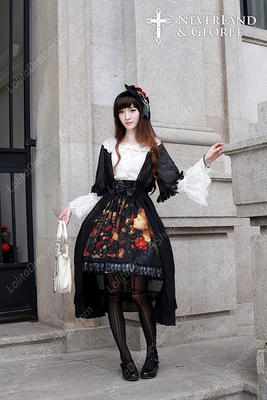Sweet Choosing Flower Girl Souffle Song Lolita Painting Style Retro Printing High Waisted Skirt