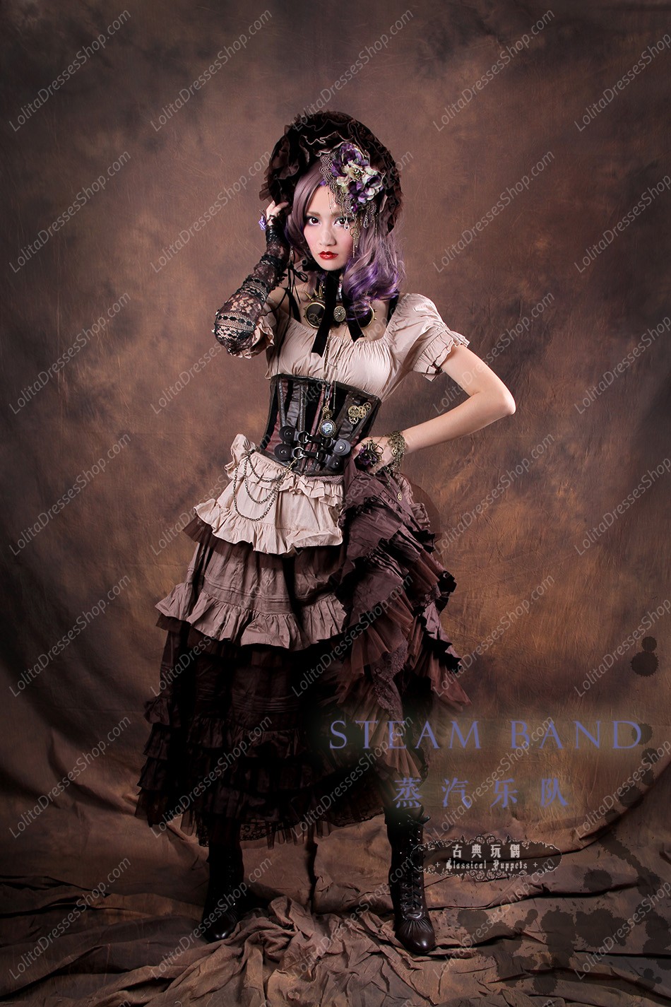Sweet Steam Band Leather Fishbone Short Classical Puppets Lolita Girdles