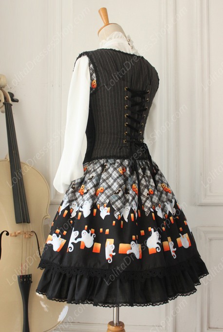 Vintage Ruffles Halloween Ghost Print Lolita Vest Dresses