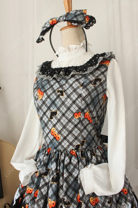 Vintage Ruffles Halloween Ghost Print Lolita Vest Dresses