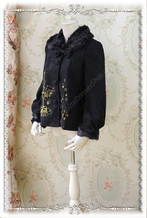 Sweet Cotten Embroidery Carousel Cashmere Fleece Infanta Lolita Short Jacket