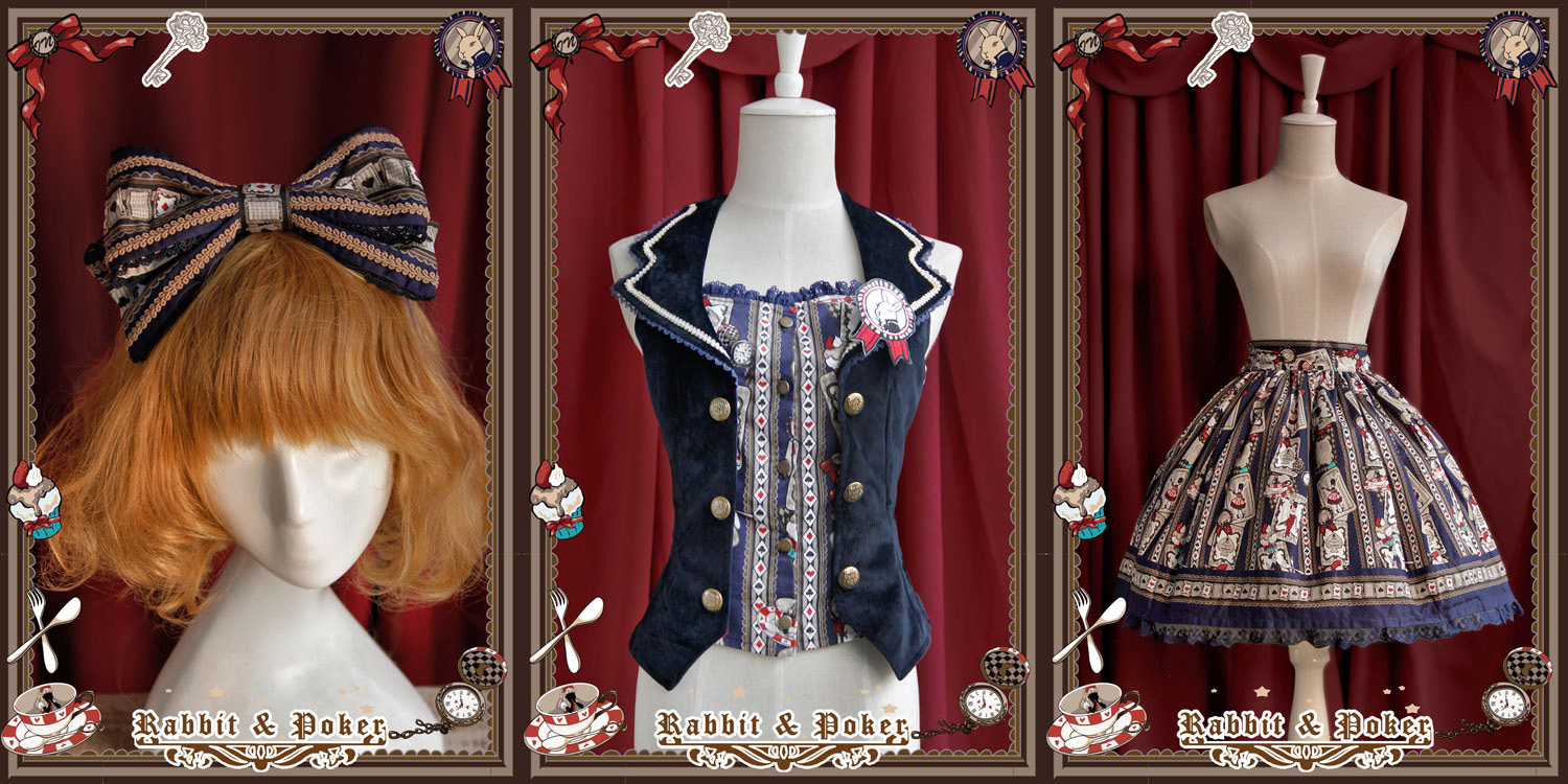 Sweet Cotten Rabbit Poker Infanta Lolita Combination 3 : Skirt + Vest + Hair Bow