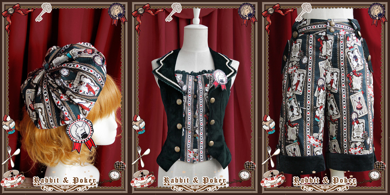 Sweet Cotten Rabbit Poker Infanta Lolita Combination 2: Shorts + Vest + Beret