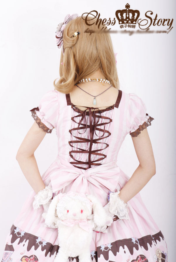 Sweet Cotton Chocolate Party Chess Story Lolita OP Dress