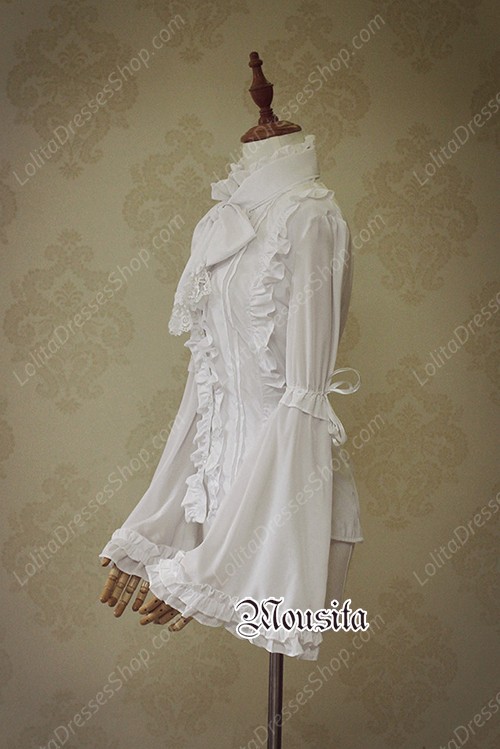 White Sweet Chiffon Gothic Long Sleeve Mousita Lolita Shirt