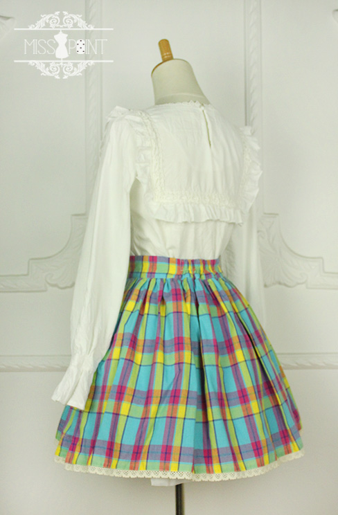 Sweet Candy Rainbow Vintage Gingham Miss Point Lolita Skirt