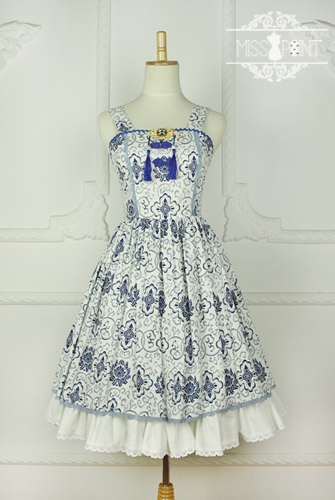 Blue and White Porcelain Qi Miss PointLolita Jumper Dress