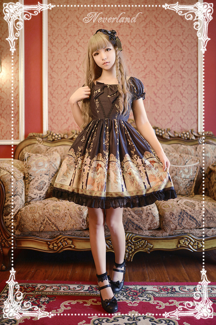 Mucha Four Seasons- Printed Neverland Lolita OP Dress