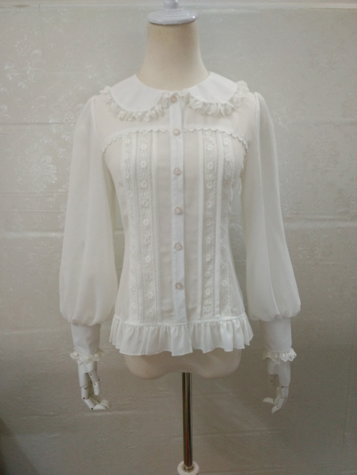 Original Vintage Stand Collar Long Sleeved Chiffon Lace Princess Lolita Blouse