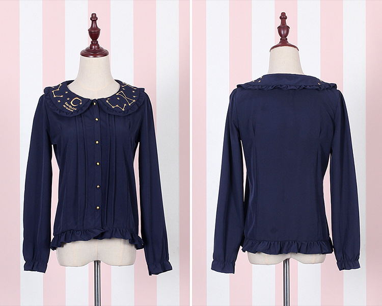 Embroidered Long Sleeves Chiffon Lolita Blouses